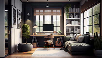 3D of home living or working space decorations