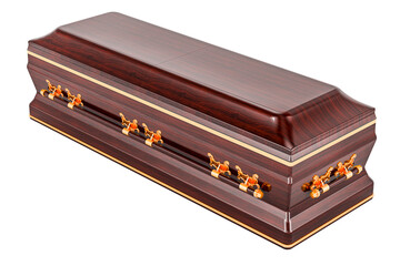 Wooden Coffin with Drop Bar Wooden Handles, 3D rendering
