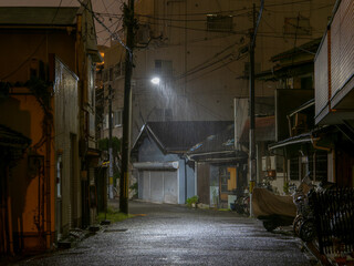 雨の降る夜の路地裏