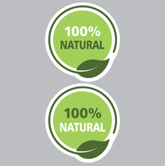Natural leaf icon. 100% naturals vector, image.