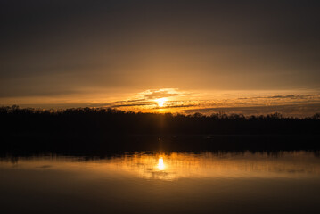 An orange sunset on the lake