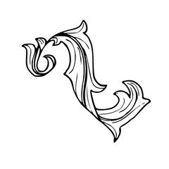Vintage ink hand drawing  acanthus leaf scroll 