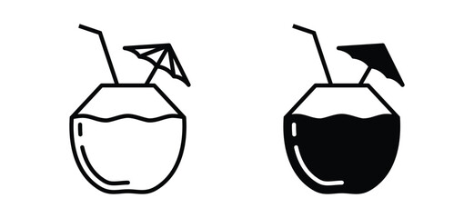 Fototapeta premium Coconut drink icon vector. Drinking fresh coconut on the beach sign and symbol in line and flat style. Vector illustration
