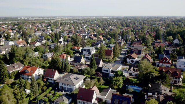 Beautiful view of buildings and park with trees in the city of Munich, Germany