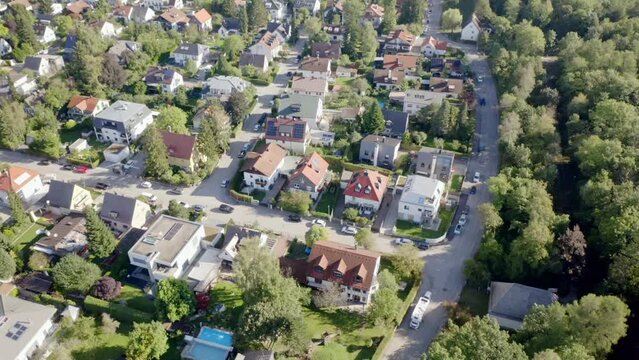 Beautiful view of buildings and park with trees in the city of Munich, Germany