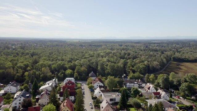 Beautiful view of buildings and park with trees in the city of Munich, Germany