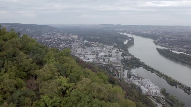Beautiful landscape of a river and residential area in the city of Vienna, Austria
