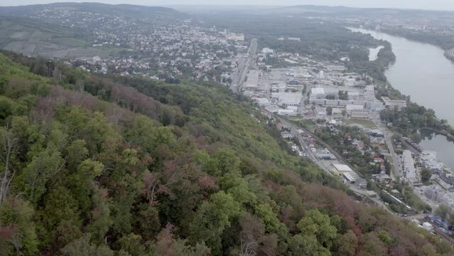 Beautiful landscape of a river and residential area in the city of Vienna, Austria