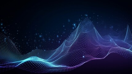 Digital abstract background illustration wallpaper for  technology,  artificial intelligent, AI, simulation, data flow, big data with waves dots and glows (ai generated)