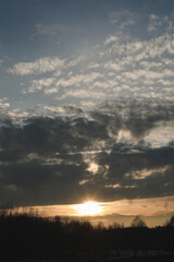 Amazing panoramic sunrise or sunset sky with colorful clouds. Gradient color. Sky texture, abstract nature background