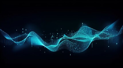 Digital abstract background illustration wallpaper for  technology,  artificial intelligent, AI, simulation, data flow, big data with waves dots and glows (ai generated)