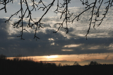 Amazing panoramic sunrise or sunset sky with colorful clouds. Gradient color. Sky texture, abstract nature background