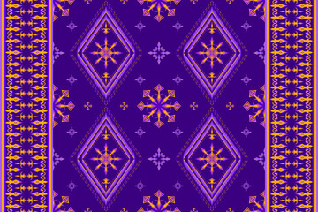 Ethnic folk geometric seamless pattern in purple and yellow tone in vector illustration design for fabric, mat, carpet, scarf, wrapping paper, tile and more