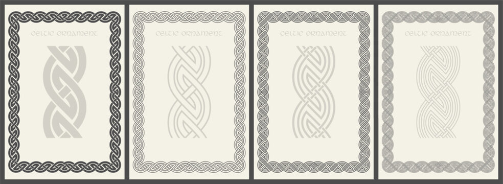 Celtic knot braided frame border ornaments set. Rectange size.