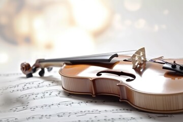 Vintage memories musical score and a violin with bokeh light effect Generative AI Illustration - obrazy, fototapety, plakaty