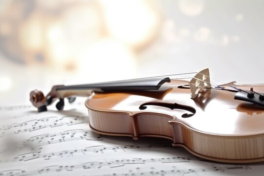 Vintage memories musical score and a violin with bokeh light effect Generative AI Illustration