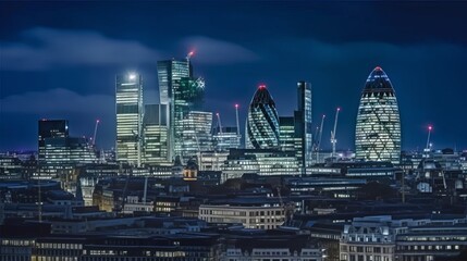 Fototapeta na wymiar London Skyline at night with brightly lit tower blocks