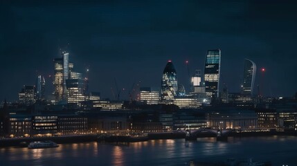 Obraz na płótnie Canvas London Skyline at night with brightly lit tower blocks