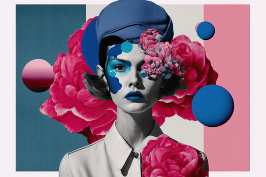 AI generated woman with blossoming pink flowers