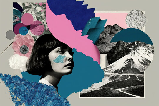 AI generated woman with flowers and high mountains