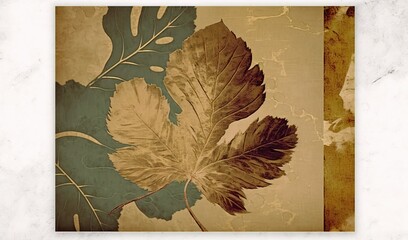  a picture of a leaf on a marble wall with a green background.  generative ai