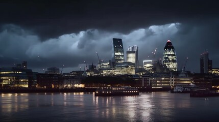 Obraz premium London Skyline at night with brightly lit tower blocks