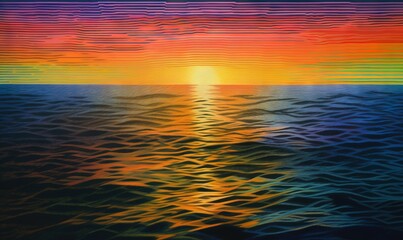 Obraz premium a painting of a sunset over a body of water with waves. generative ai
