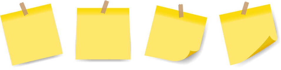 Set of realistic yellow sticks. Isolated note collection with shadows. Notes collection with shadow. PNG image on transparent background.	
