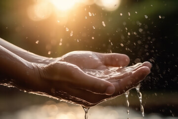 Fototapeta premium Hands enjoying water (AI Generated)
