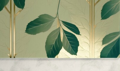  a picture of a wall with a green leaf pattern on it.  generative ai