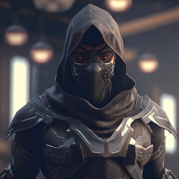 A Futuristic Black Ninja Melding Ancient Traditions with Cutting-Edge Technology - Generative AI