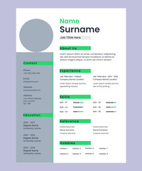 Curriculum cv resume template with modern style