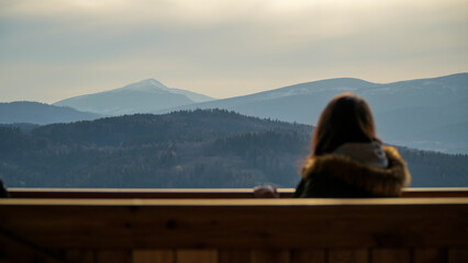 Admiring the view of Babia Góra from the observation tower
