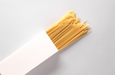 White box mockup of italian pasta on a gray background. Template for design