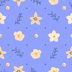 Hellebore flowers pastel seamless pattern. Winter rose. Season hellebores floral Vector illustration for greeting card, fabric, wallpaper or wrapping paper