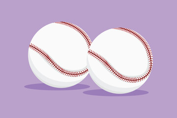 Graphic flat design drawing leather baseball ball logo, icon, symbol. American traditional team sports game. Baseball equipment for national tournament competition. Cartoon style vector illustration