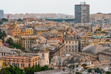 Fototapeta na wymiar Architecture of Genoa with unique roofs, Italy