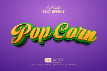 Pop corn text effect 3d curved style.