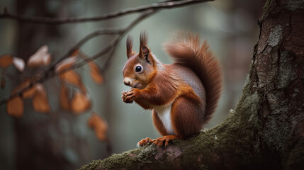 Naklejka na ściany i meble red squirrel in the park. Generative AI image.