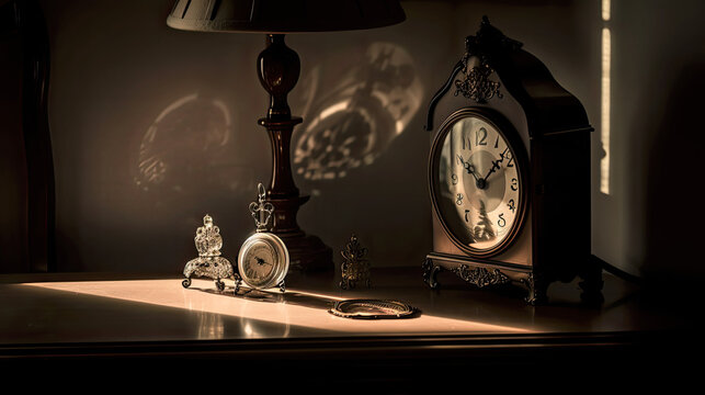 antique clock. Generative AI image.