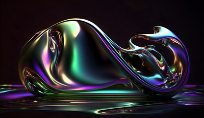 Abstract fluid 3d render holographic iridescent background
