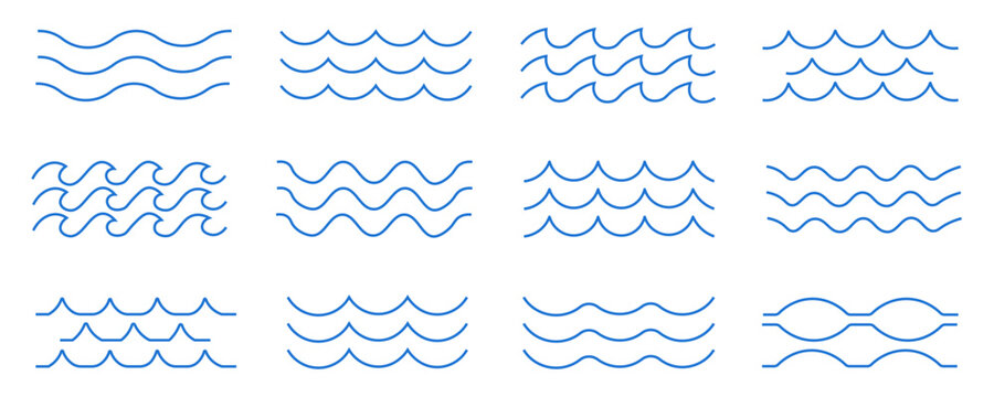 Sea wave, wave lines, Wave line icons set. Water outline symbol. Sea and ocean signs. Vector illustration eps10