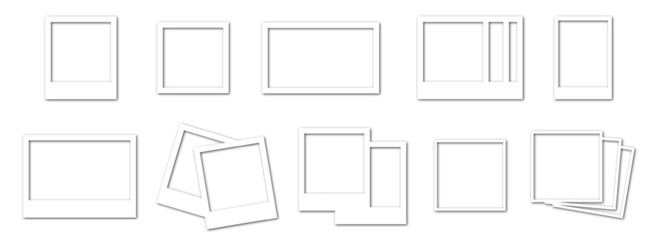 Realistic picture frame mockup rectangle, square collection. Blank frame border mockups. Isolated pictures frames mockup on isolated background. Vector EPS 10