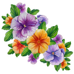 Fototapeta na wymiar bouquet of colorful pansies watercolor illustration