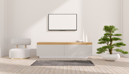 living room with television screen mock up, 3d illustration rendering