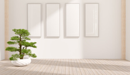 minimal room with picture frame mock up design, 3d illustration rendering