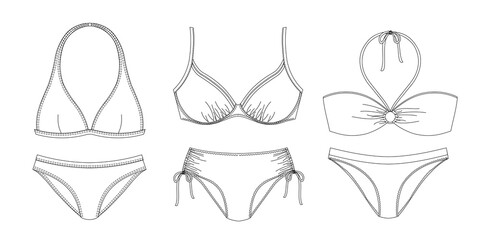 "Woman sustainable swimwear, technical drawing, template, sketch, flat, mock up. Recycled PA, Recycled PES, Lycra fabric swimwear front view, white color"	
