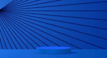 blue podium in the blue studio room	