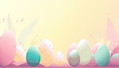 Fototapeta na wymiar Cute Easter eggs with colorful pastel illustrations. Easter Eggs, Colorful and Pretty. Background with space for copy, text, your words, or design. Generative Ai.