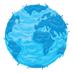 Blue globe with watery effect and drops over white background, Vector illustration